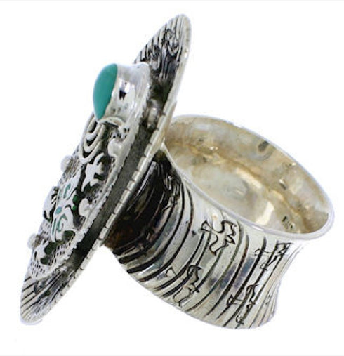 Southwest Turquoise Butterfly And Bear Silver Ring Size 5-3/4 PX41276